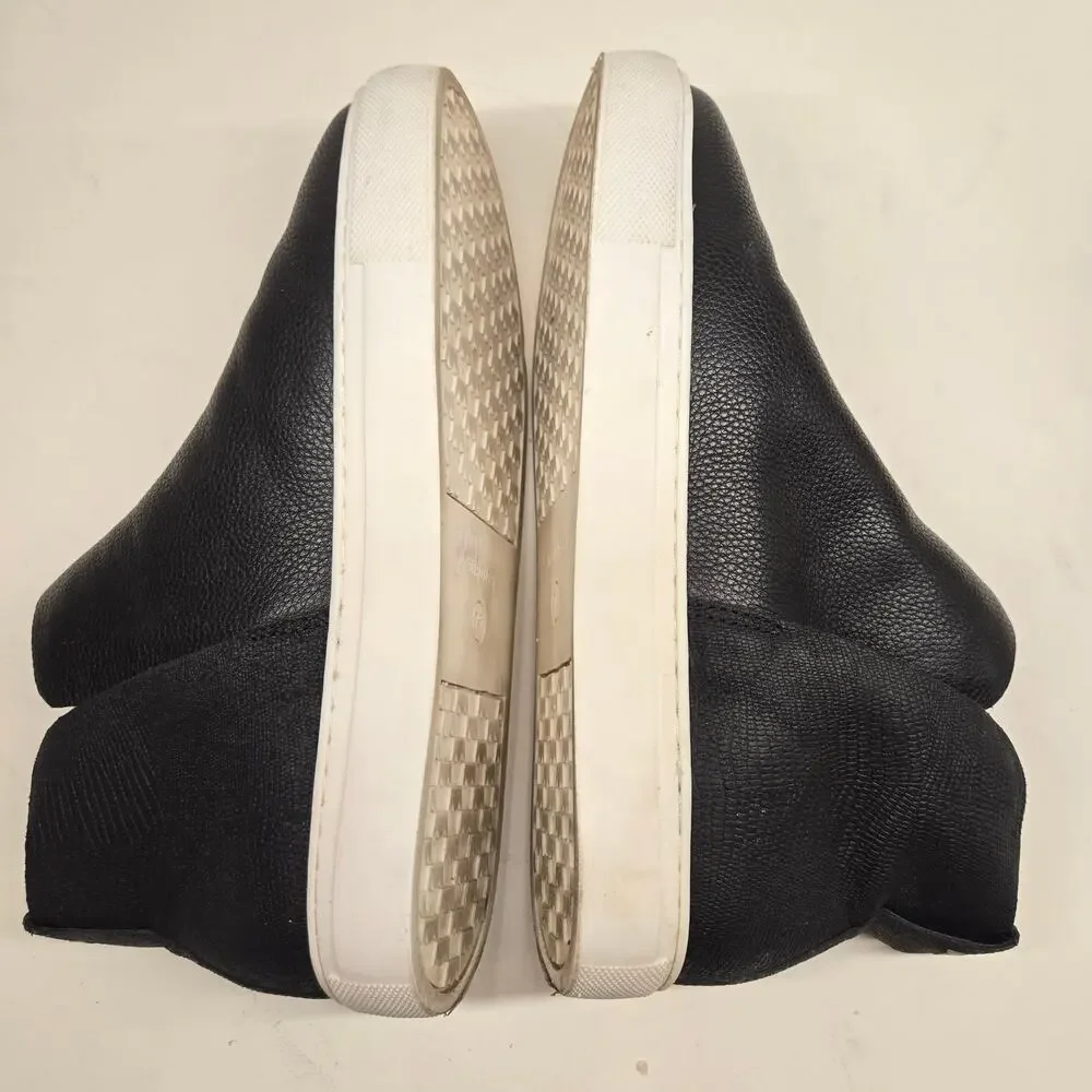 Birdies The Falcon Black Leather Slip-On Sneaker Bootie Hidden Wedge, Size 7.5